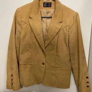 Elegant Tan Corduroy Blazer with Red Button Accents